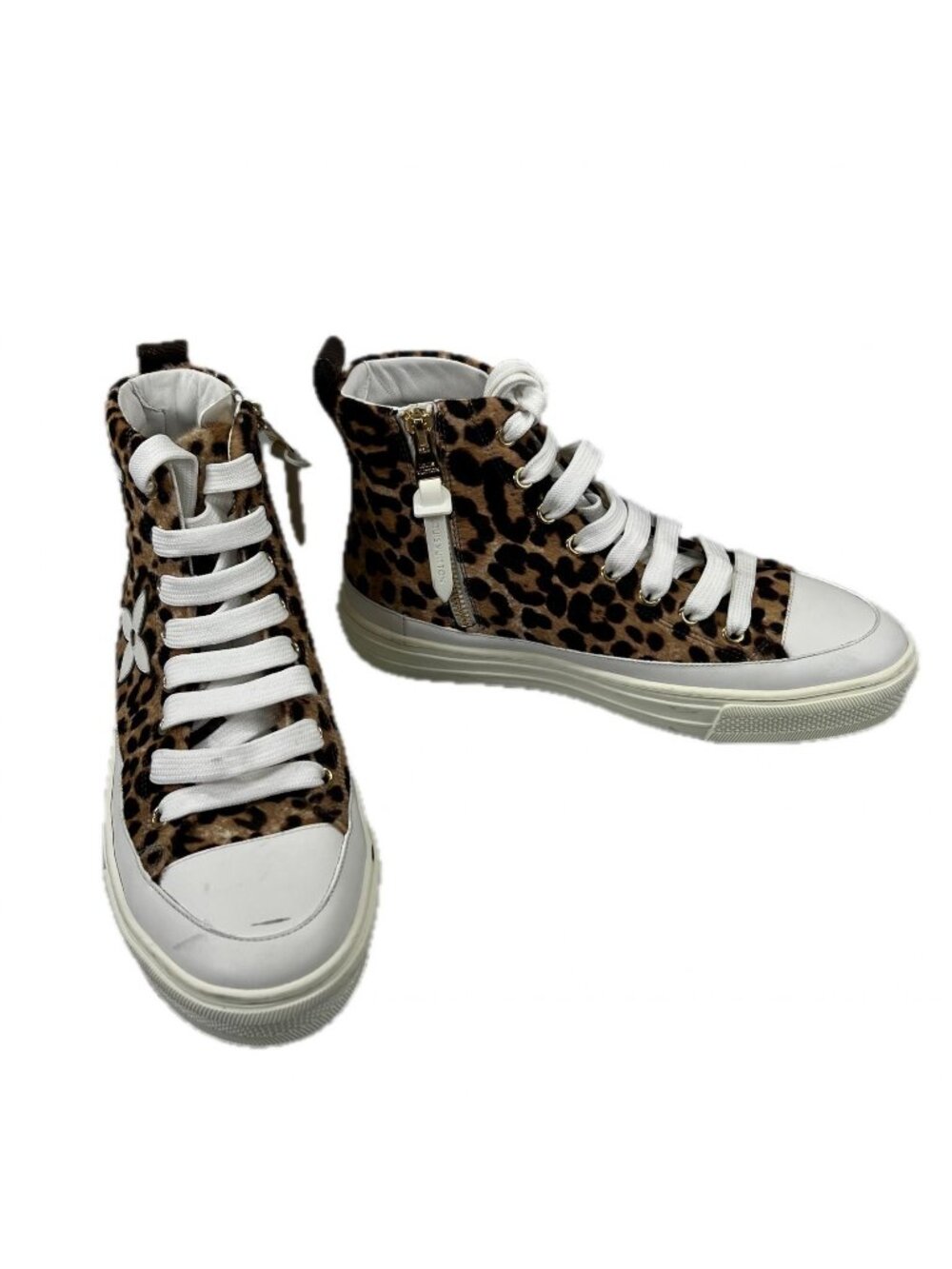 Louis Vuitton LV Stellar Line High Cut Leopard Sneakers Calf Hair Brown